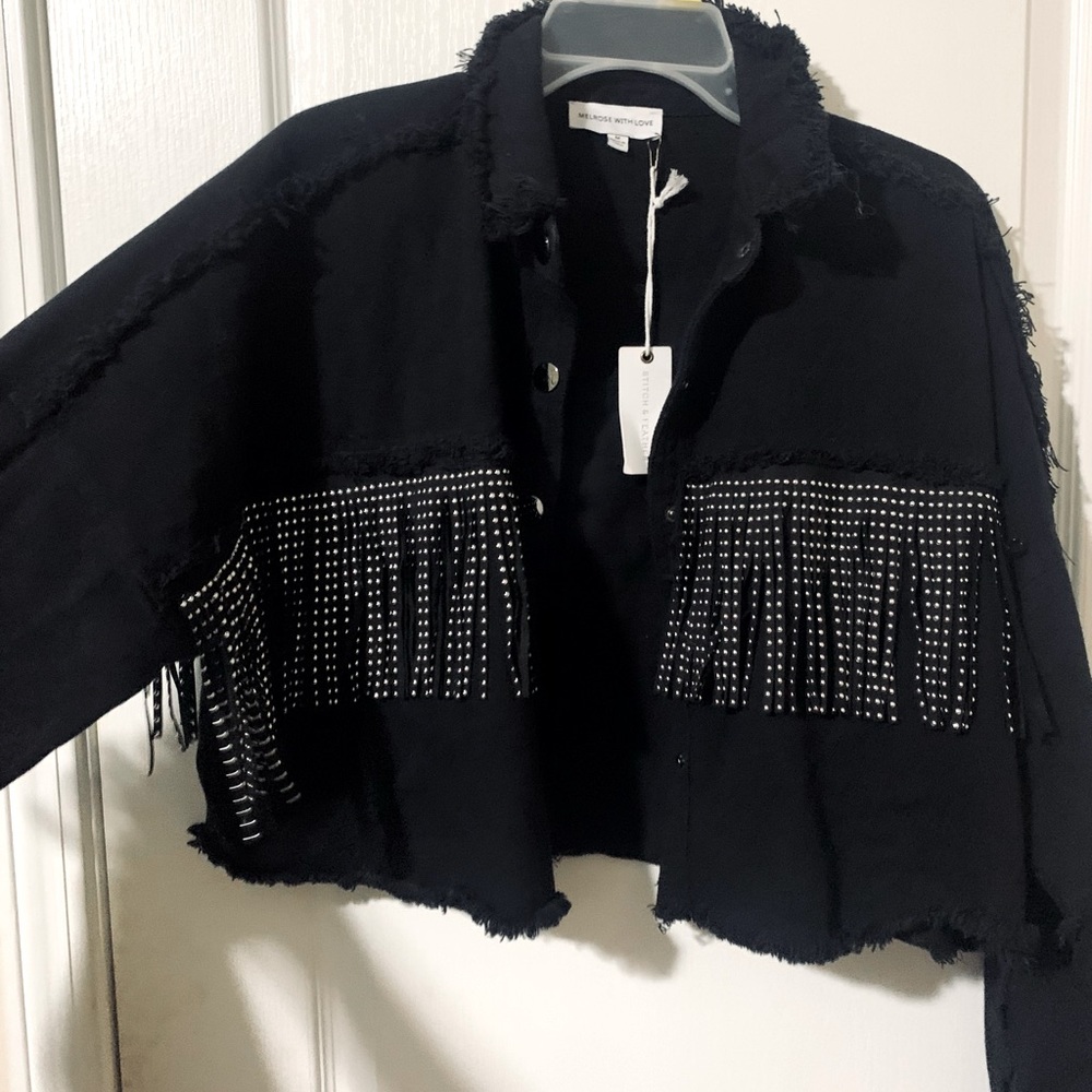 Cute cropped black and silver fringed jacket